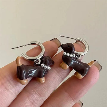 DAIIIBABYYY  -  Fashion Asymmetrical Metal Enamel Glaze Dog Drop Earrings For Women European American Style Earring Party Jewelry Gifts